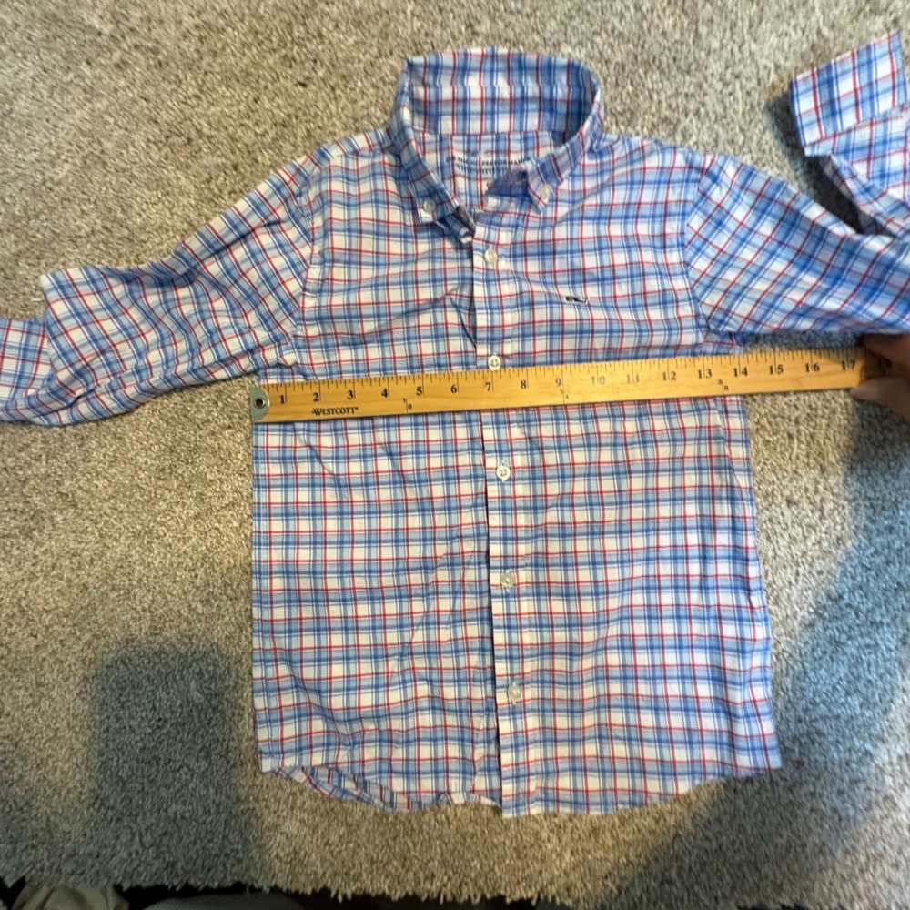 Vineyard Vines On The Go Performance Boys Button Shirt 6 Red White Blue Plaid - Picture 4 of 5